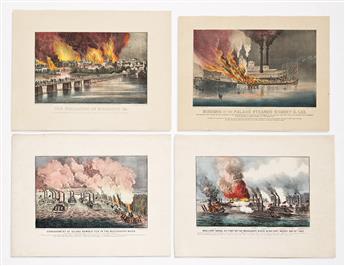 CURRIER & IVES -- CIVIL WAR. Group of 4 small folio hand-colored lithographs.                                                                    